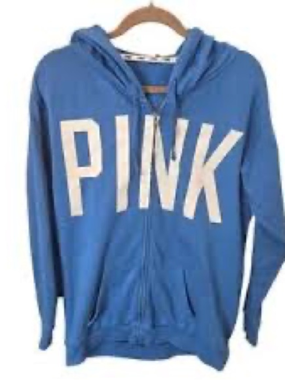 PINK Victoria's Secret Blue Zip-Up Hoodie with White Logo